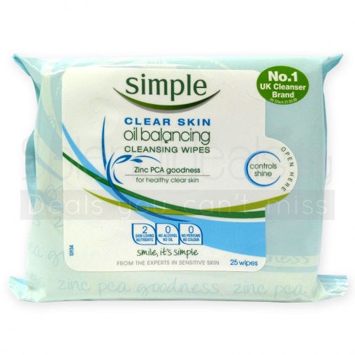 Simple Facial Cleansing Wipes - Clear Skin Oil Balancing 25 wipes